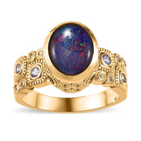 GP Celestial Dreams Collection Premium Boulder Opal Triplet and Multi Gemstone Ring in Vermeil Yellow Gold Over Sterling Silver 2.30 ctw