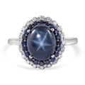 Blue Star Sapphire (DF) and Multi Gemstone Double Halo Ring in Platinum Over Sterling Silver 5.10 ctw (Del. in 7-10 Days) - Sticky add to cart bar