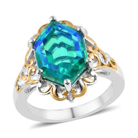 Peacock Quartz (Triplet) Solitaire Ring in Vermeil YG and Platinum Over Sterling Silver 5.90 ctw