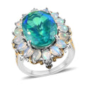 Peacock Quartz (Triplet) and Ethiopian Welo Opal Halo Ring in Vermeil YG and Platinum Over Sterling Silver 11.90 ctw - Sticky add to cart bar