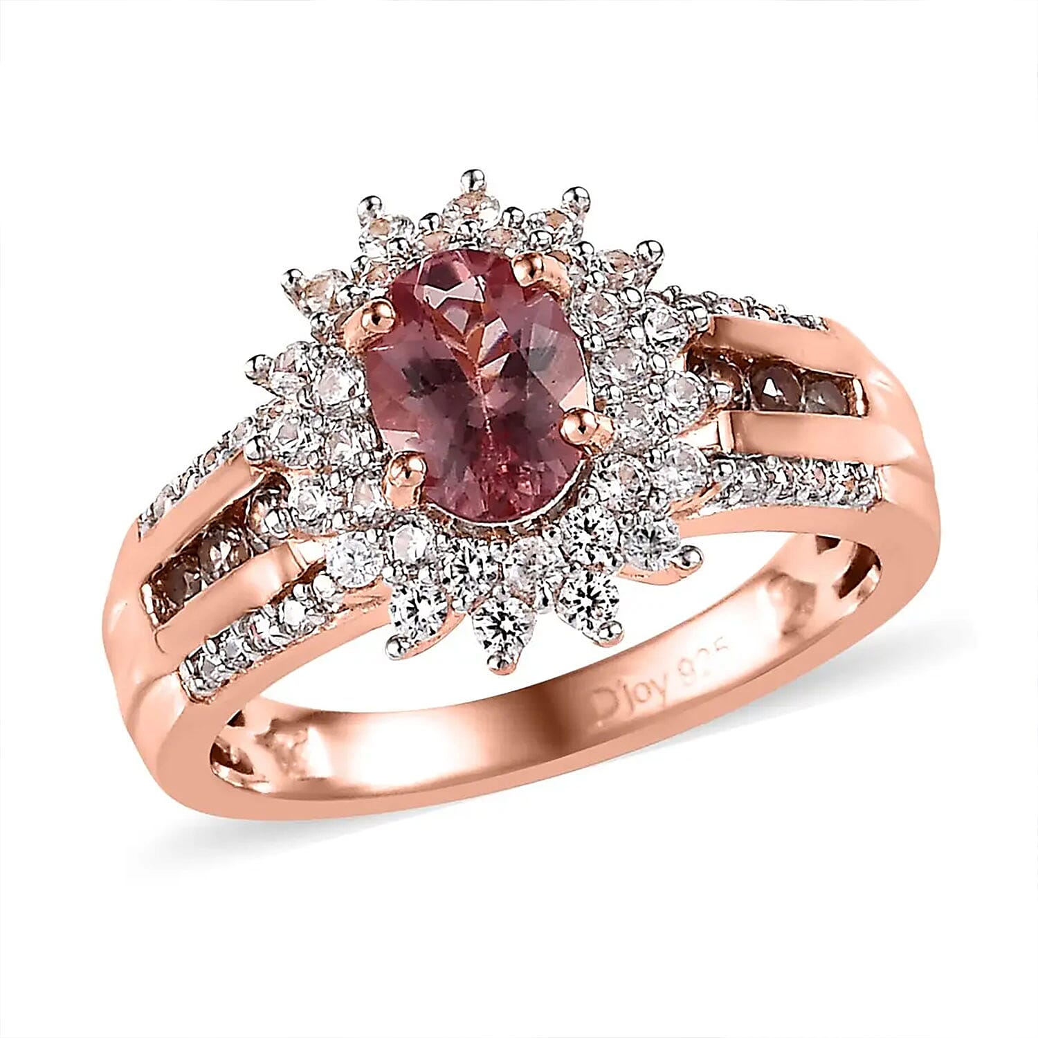 Blush Apatite, White and Champagne Zircon Sunburst Ring in Vermeil RG Over Sterling Silver (Size 10.0) 1.60 ctw