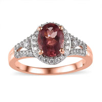 Blush Apatite and Moissanite Halo Ring in Vermeil Rose Gold Over Sterling Silver 1.70 ctw