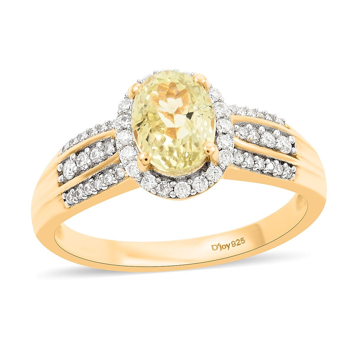 Doorbuster Premium Yellow Triphane and Moissanite Halo Ring in Vermeil Yellow Gold Over Sterling Silver (Size 10.0) 2.10 ctw