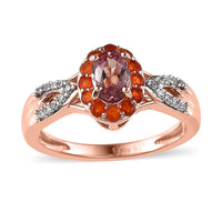 Blush Apatite and Multi Gemstone Halo Ring in Vermeil Rose Gold Over Sterling Silver (Size 10.0) 0.80 ctw
