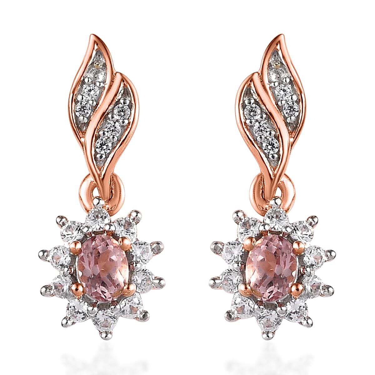 Blush Apatite and White Zircon Sunburst Earrings in Vermeil Rose Gold Over Sterling Silver 0.85 ctw