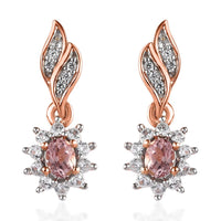 Blush Apatite and White Zircon Sunburst Earrings in Vermeil Rose Gold Over Sterling Silver 0.85 ctw