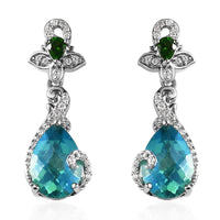 Peacock Quartz (Triplet) and Multi Gemstone Dangle Earrings in Platinum Over Sterling Silver 7.70 ctw