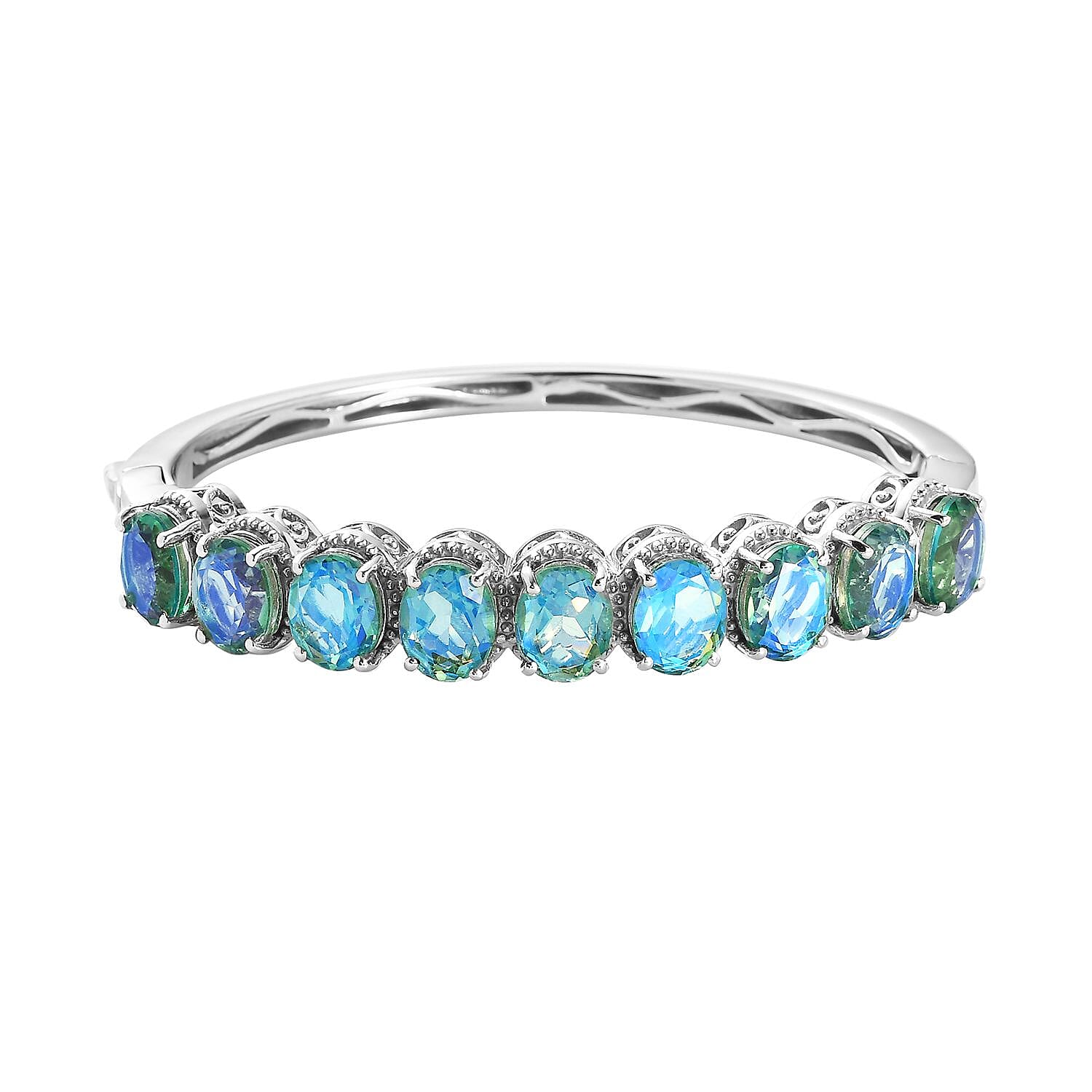Peacock Quartz (Triplet) Bangle Bracelet in Platinum Over Sterling Silver (6.50 In) 18.90 ctw (Del. in 7-10 Days)