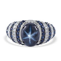 Blue Star Sapphire (DF) and Multi Gemstone Ring in Platinum Over Sterling Silver 5.90 ctw (Del. in 7-10 Days)