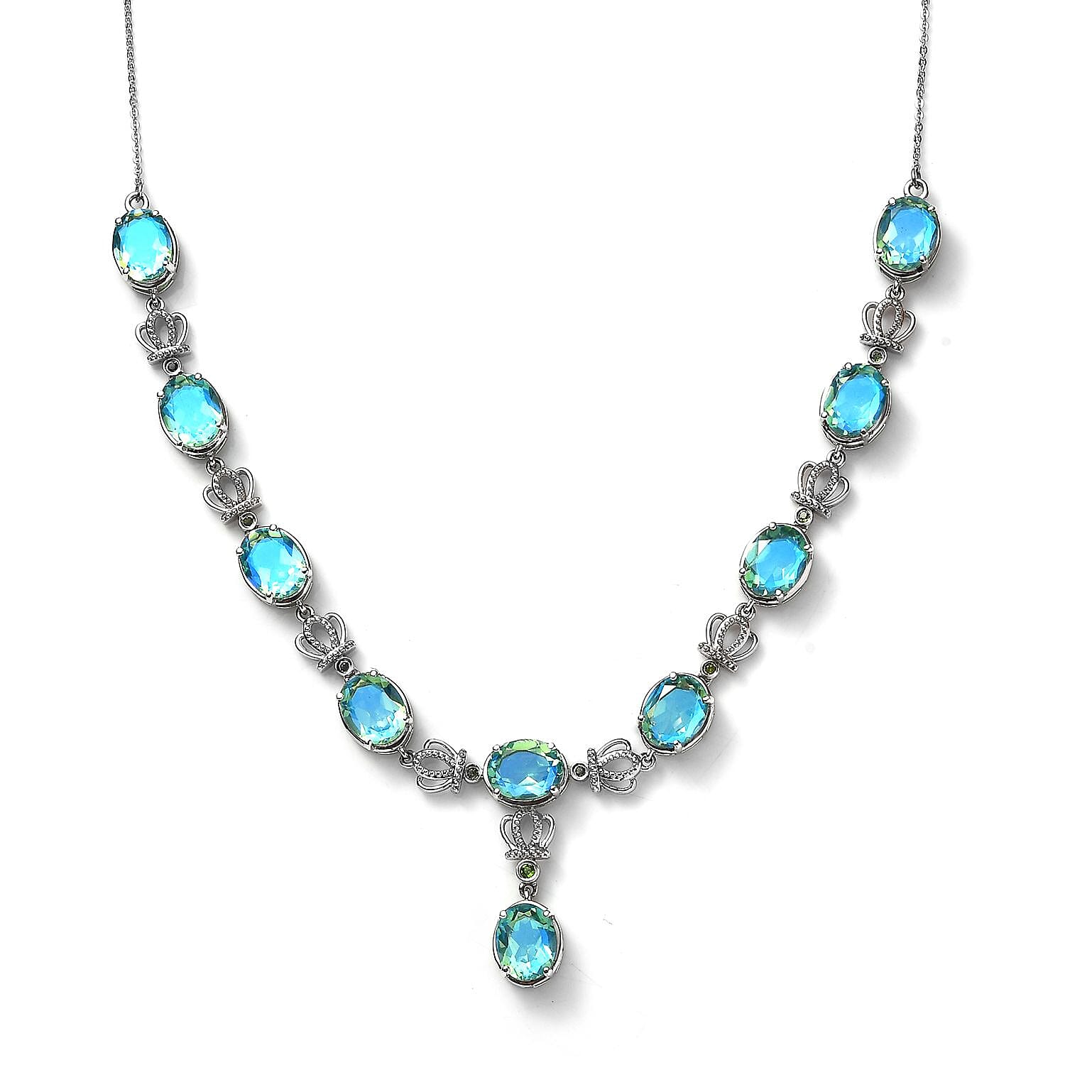 Peacock Quartz (Triplet) and Chrome Diopside Necklace 18 Inches in Platinum Over Sterling Silver 21.15 ctw