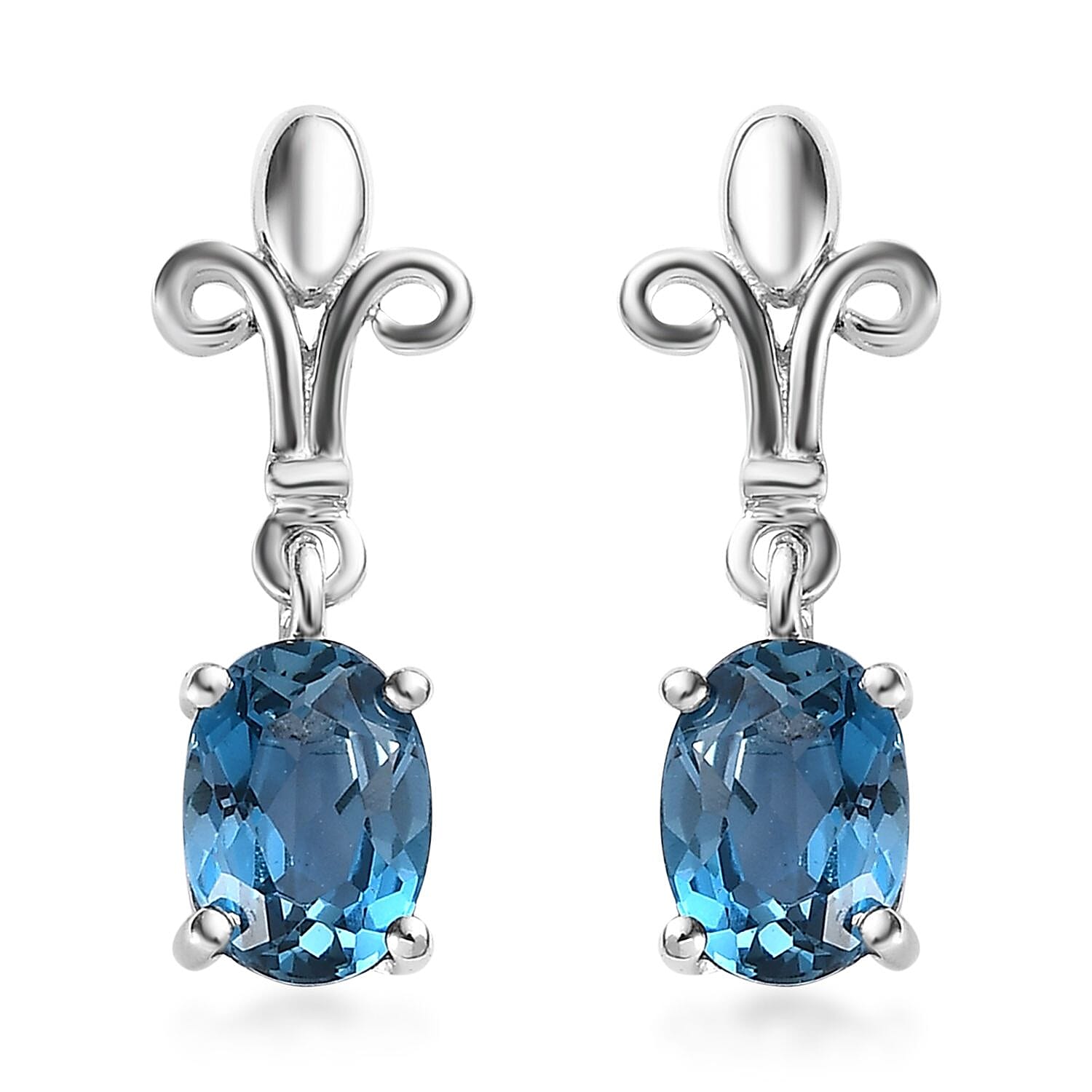 London Blue Topaz Dangle Earrings in Platinum Over Sterling Silver 1.75 ctw