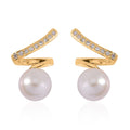 Freshwater Pearl and Simulated Diamond Earrings in Goldtone - Sticky add to cart bar