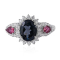 London Blue Topaz and Multi Gemstone Sunburst Ring in Platinum Over Sterling Silver 3.25 ctw - Sticky add to cart bar