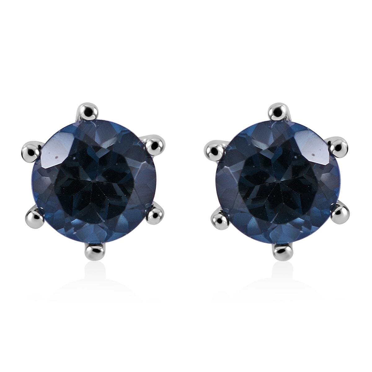 London Blue Topaz Solitaire Stud Earrings in Platinum Over Sterling Silver 2.00 ctw
