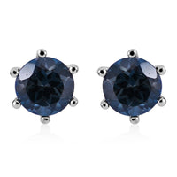 London Blue Topaz Solitaire Stud Earrings in Platinum Over Sterling Silver 2.00 ctw