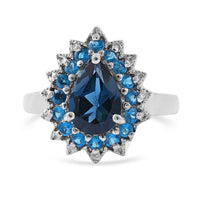 London Blue Topaz and Malgache Neon Apatite Halo Ring in Platinum Over Sterling Silver (Size 10.0) 2.85 ctw