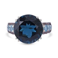 London Blue Topaz and Multi Gemstone Ring in Platinum Over Sterling Silver 11.15 ctw