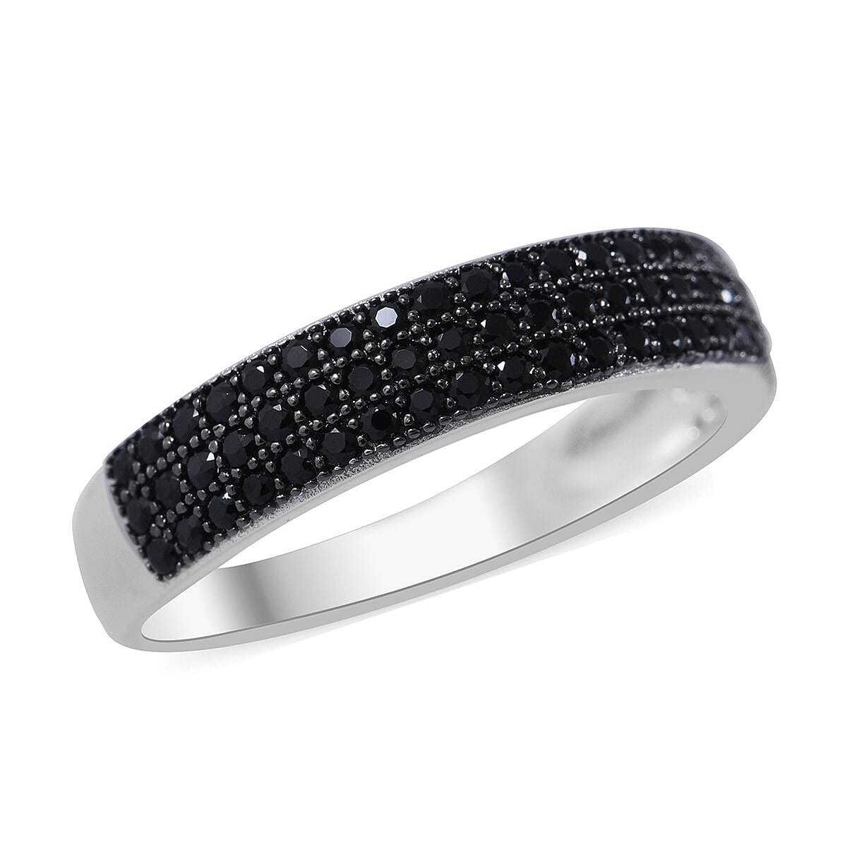 Premium Thai Black Spinel Ring in Rhodium Over Sterling Silver 1.50 ctw