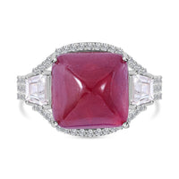Premium African Ruby (FF), White Zircon Ring in Platinum Over Sterling Silver (Size 10.0) 16.00 ctw