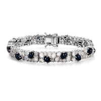Blue Star Sapphire (DF) and Rainbow Moonstone 22.25 ctw Bracelet in Platinum Over Sterling Silve (7.25 In)