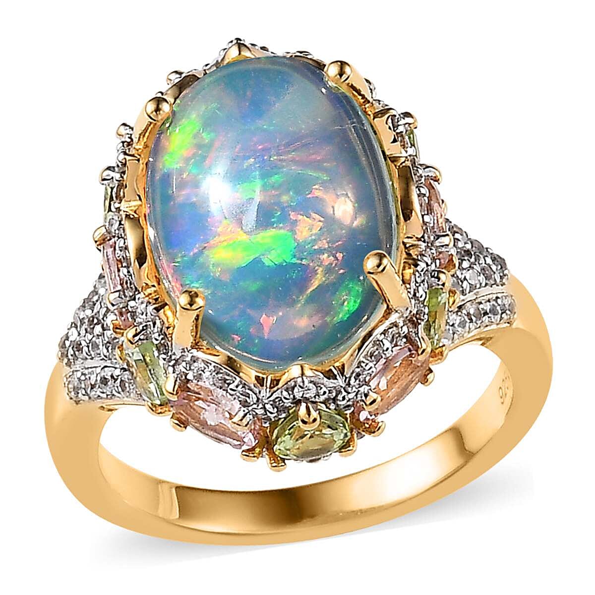 GP Italian Garden Collection Premium Ethiopian Welo Opal and Multi Gemstone Ring in Vermeil Yellow Gold Over Sterling Silver (Size 10.0) 6.85 ctw