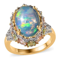 GP Italian Garden Collection Premium Ethiopian Welo Opal and Multi Gemstone Ring in Vermeil Yellow Gold Over Sterling Silver (Size 10.0) 6.85 ctw