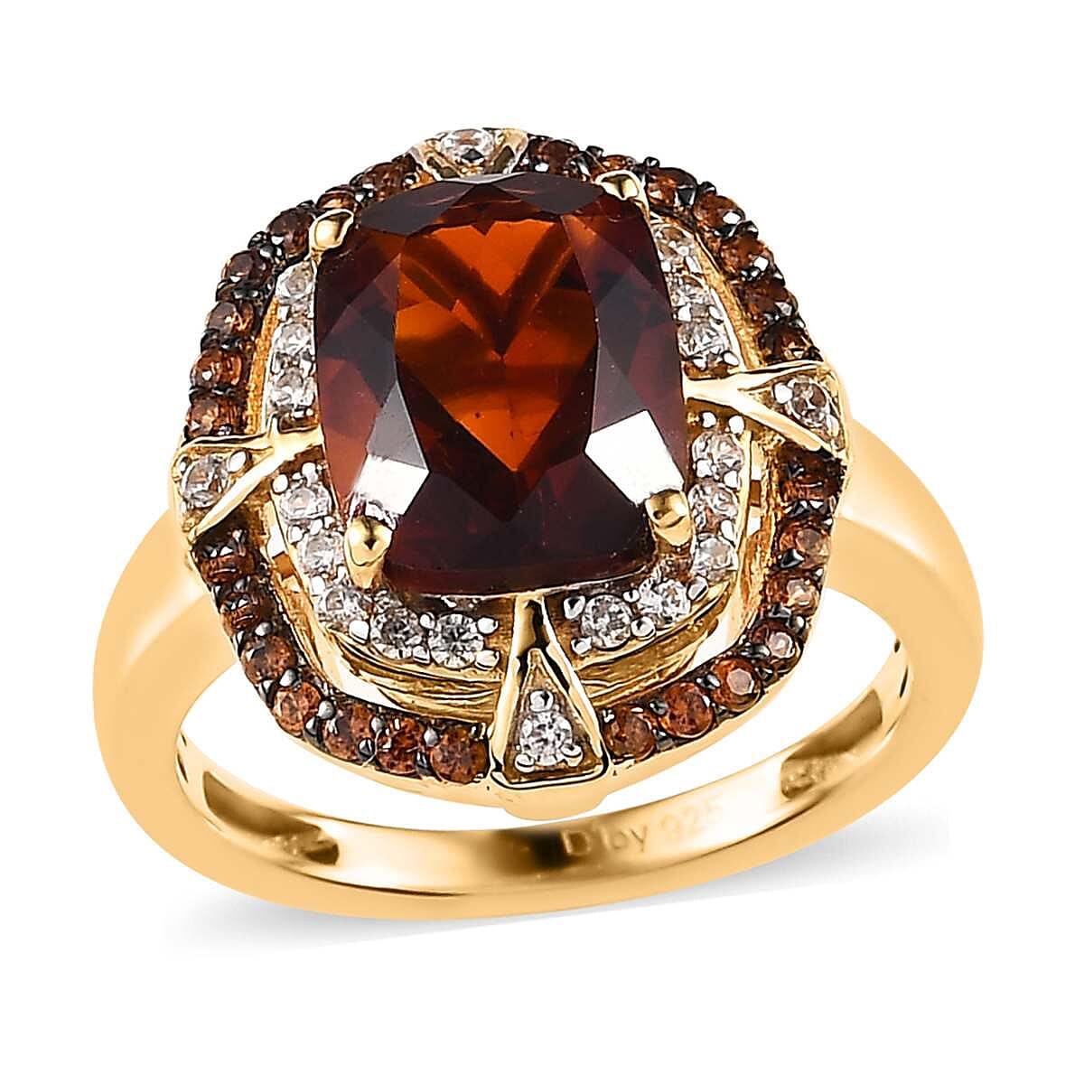AAA Santa Ana Madeira Citrine and White and Coffee Zircon Double Halo Ring in Vermeil Yellow Gold Over Sterling Silver 3.75 ctw