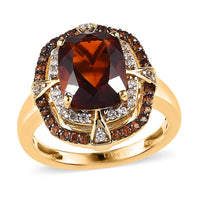 AAA Santa Ana Madeira Citrine and White and Coffee Zircon Double Halo Ring in Vermeil Yellow Gold Over Sterling Silver 3.75 ctw