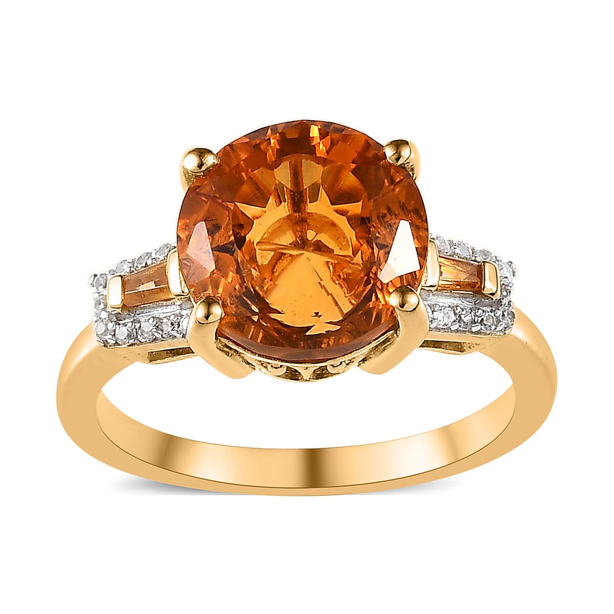 Santa Ana Madeira Citrine Carved and Multi Gemstone Ring in Vermeil Yellow Gold Over Sterling Silver 3.75 ctw