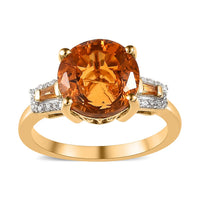 Santa Ana Madeira Citrine Carved and Multi Gemstone Ring in Vermeil Yellow Gold Over Sterling Silver 3.75 ctw