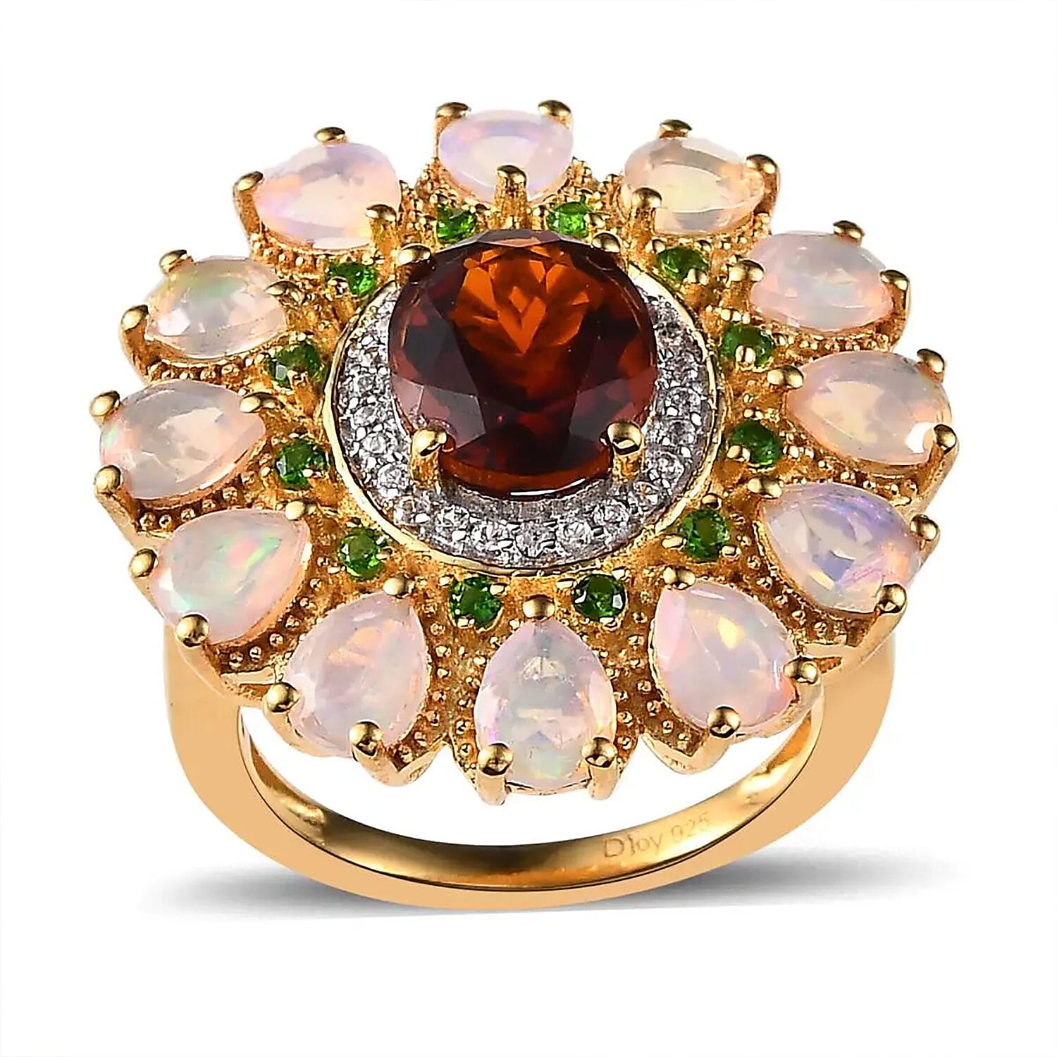 AAA Santa Ana Madeira Citrine and Multi Gemstone Floral Ring in Vermeil Yellow Gold Over Sterling Silver (Size 10.0) 5.50 ctw