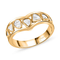 Polki Diamond Wishbone Ring in 14K Yellow Gold Over Sterling Silver (Size 10.0) 0.50 ctw