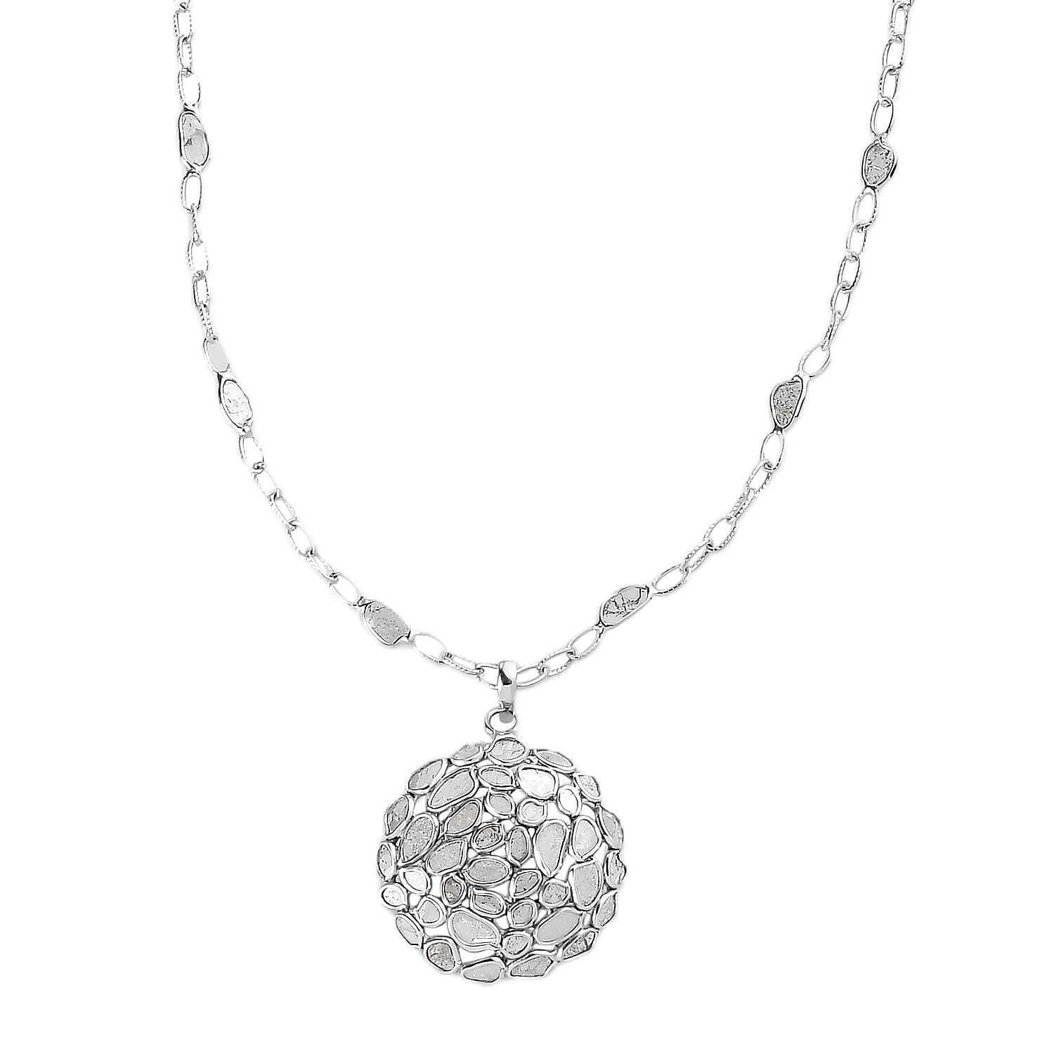 Polki Diamond and Kanchanaburi Blue Sapphire 4.00 ctw Necklace 18 Inches in in Platinum Over Sterling Silver
