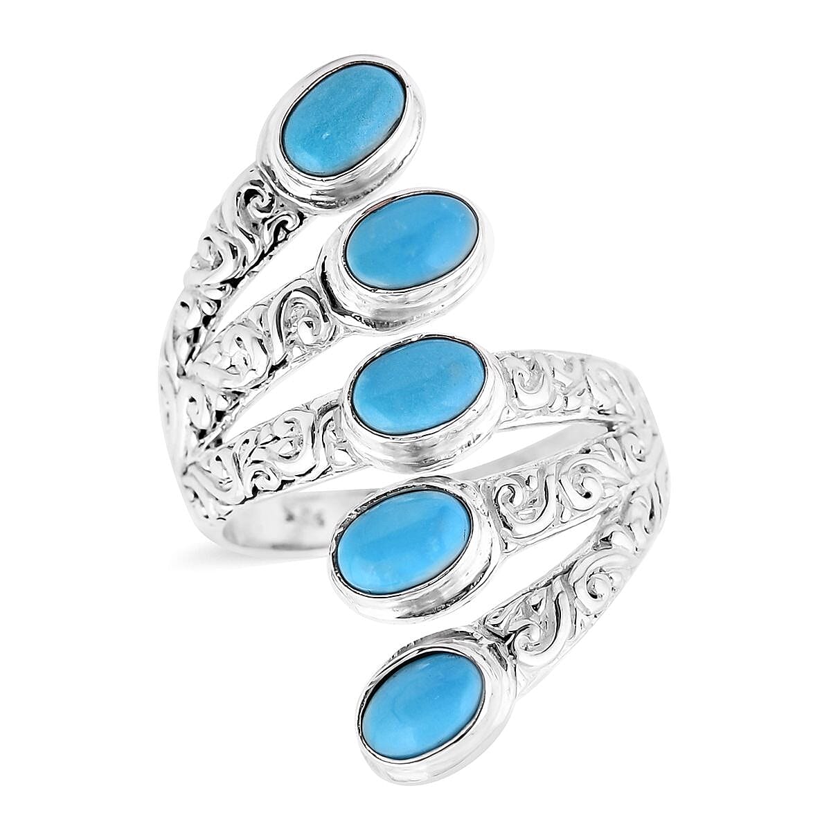 Bali Legacy Sleeping Beauty Turquoise 5 Stone Ring in Sterling Silver (Size 5.0) 2.40 ctw