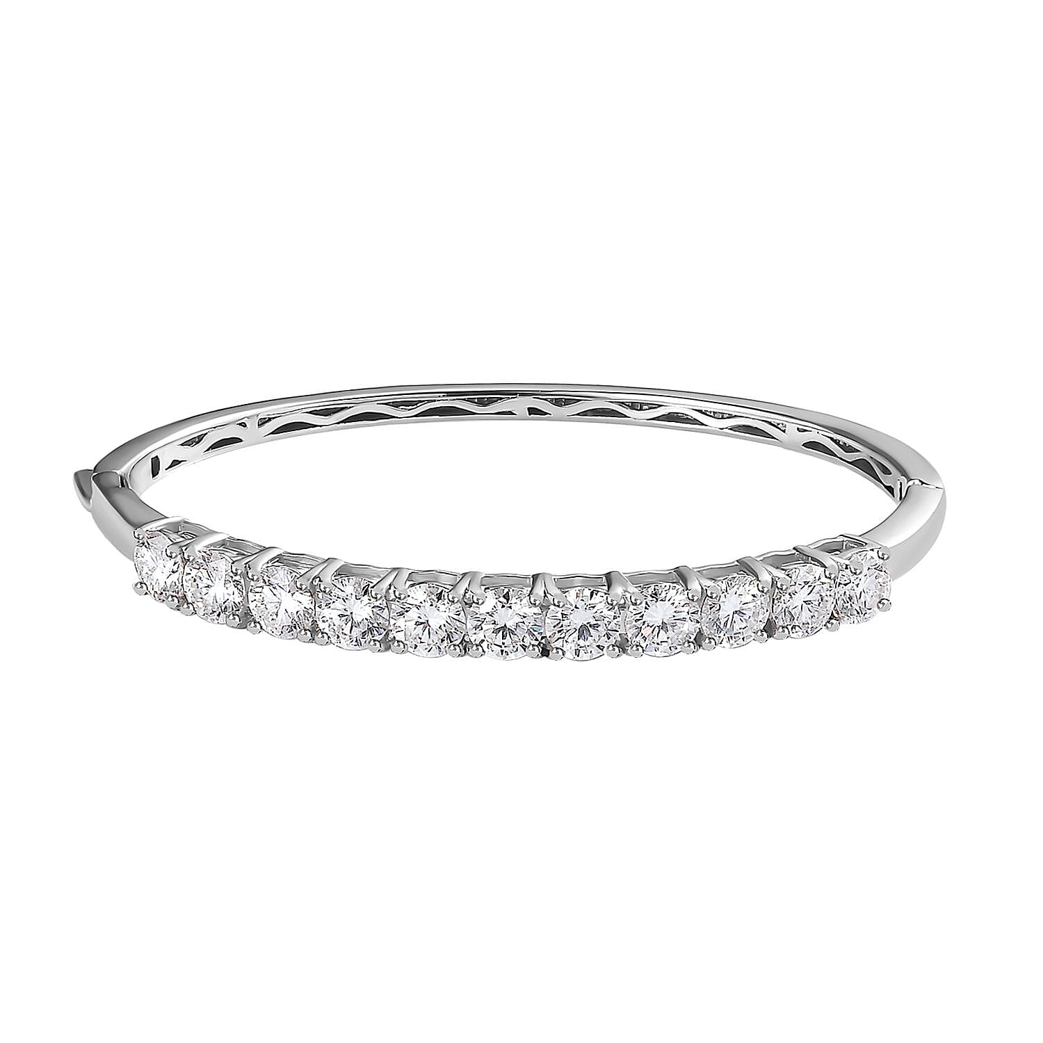 Moissanite Bangle Bracelet in Platinum Over Sterling Silver (6.50 In) 6.25 ctw