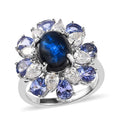 Blue Star Sapphire (DF) and Multi Gemstone Floral Ring in Platinum Over Sterling Silver 8.25 ctw - Sticky add to cart bar
