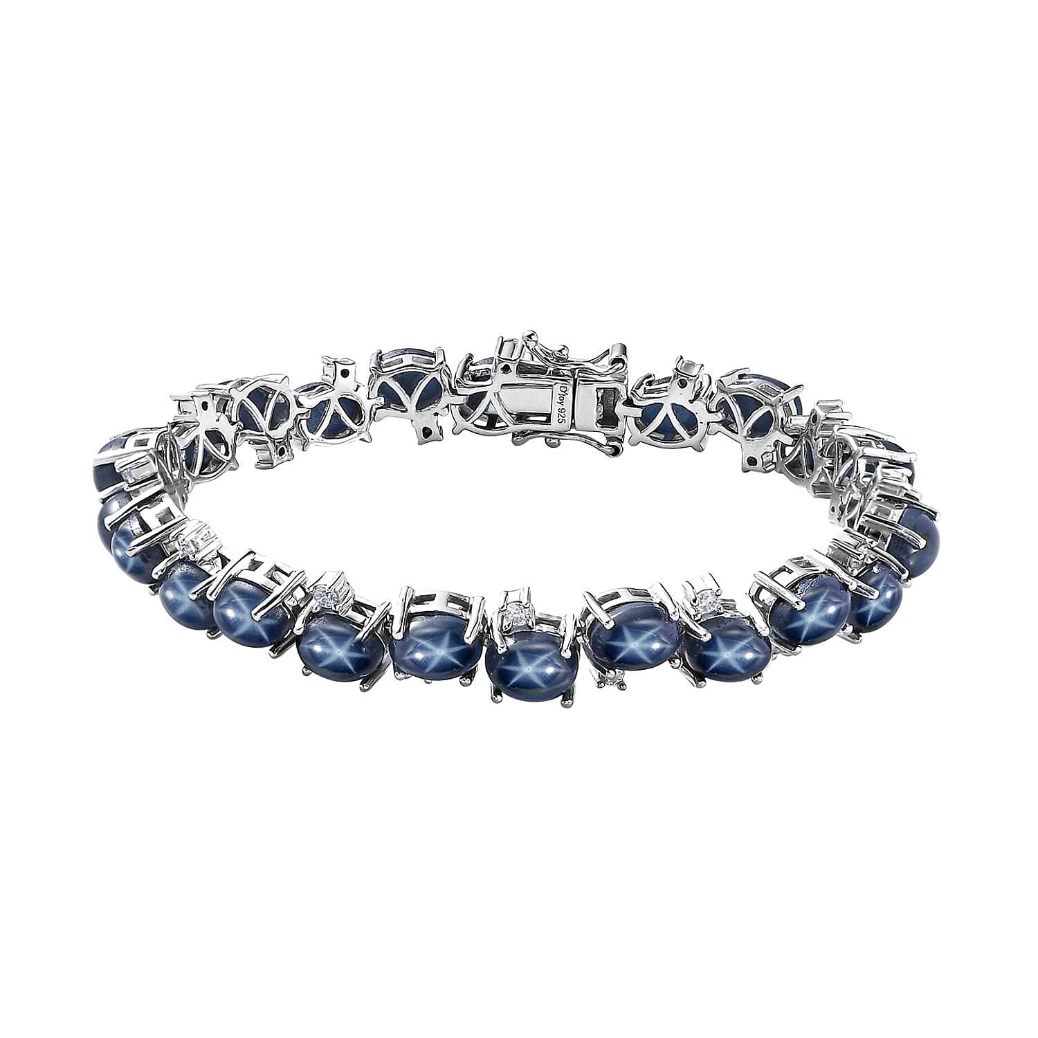 Blue Star Sapphire (DF) and Moissanite Bracelet in Platinum Over Sterling Silver (6.50 In) 33.65 ctw