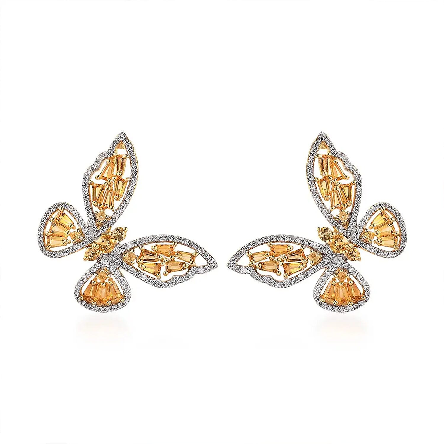 GP Trionfo Collection Premium Brazilian Citrine and White Zircon Butterfly Earrings in Vermeil Yellow Gold Over Sterling Silver 4.70 ctw (Del. in 7-10 Days)