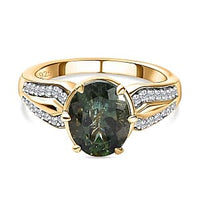 Natural Green Apatite and White Zircon  2.83 ctw Ring in Vermeil Yellow Gold Over Sterling Silver (Size 11.5)