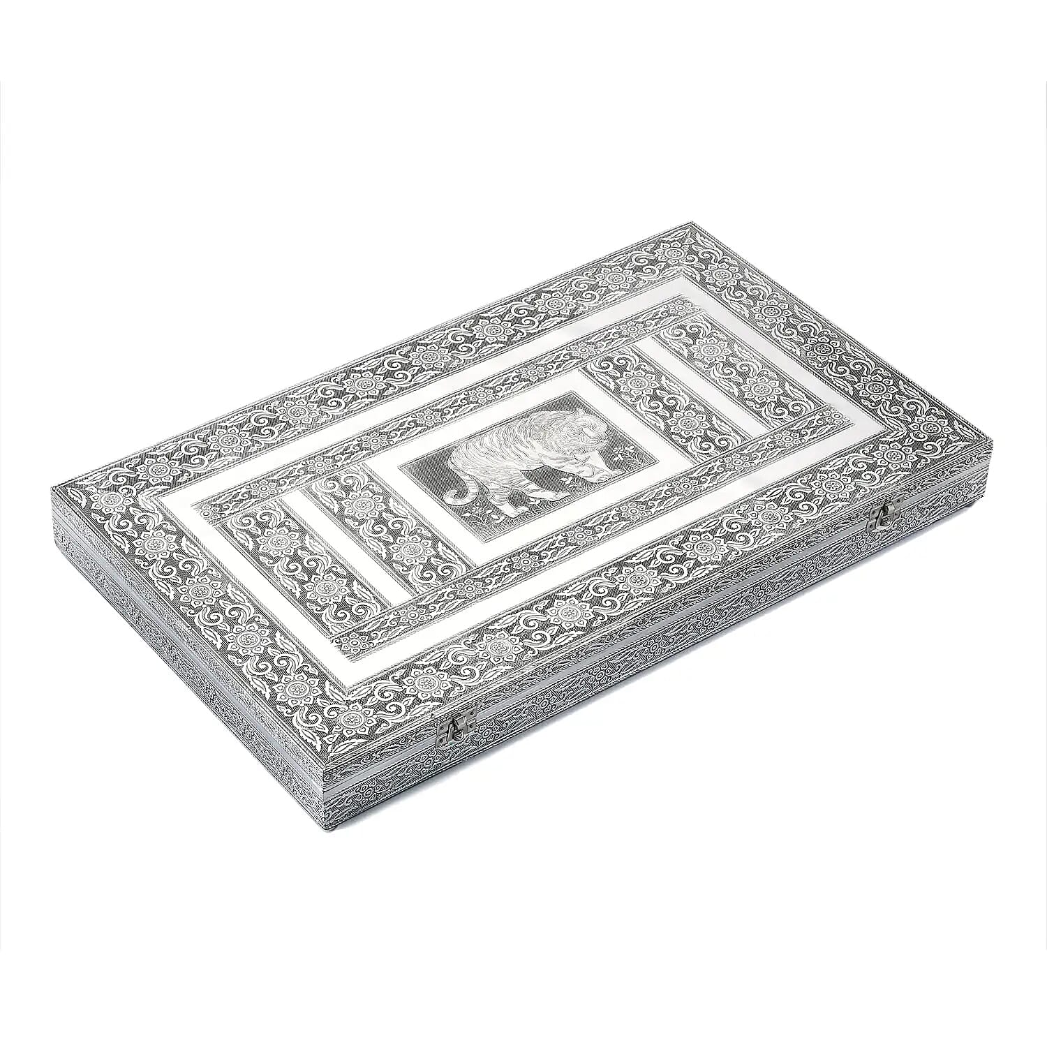 Oxidized Aluminum Tiger Embossed Big Jewelry Box with Anti Scratch Velvet Lining, Anti Tarnish Multipurpose Jewelry Organizer with Ring Rows