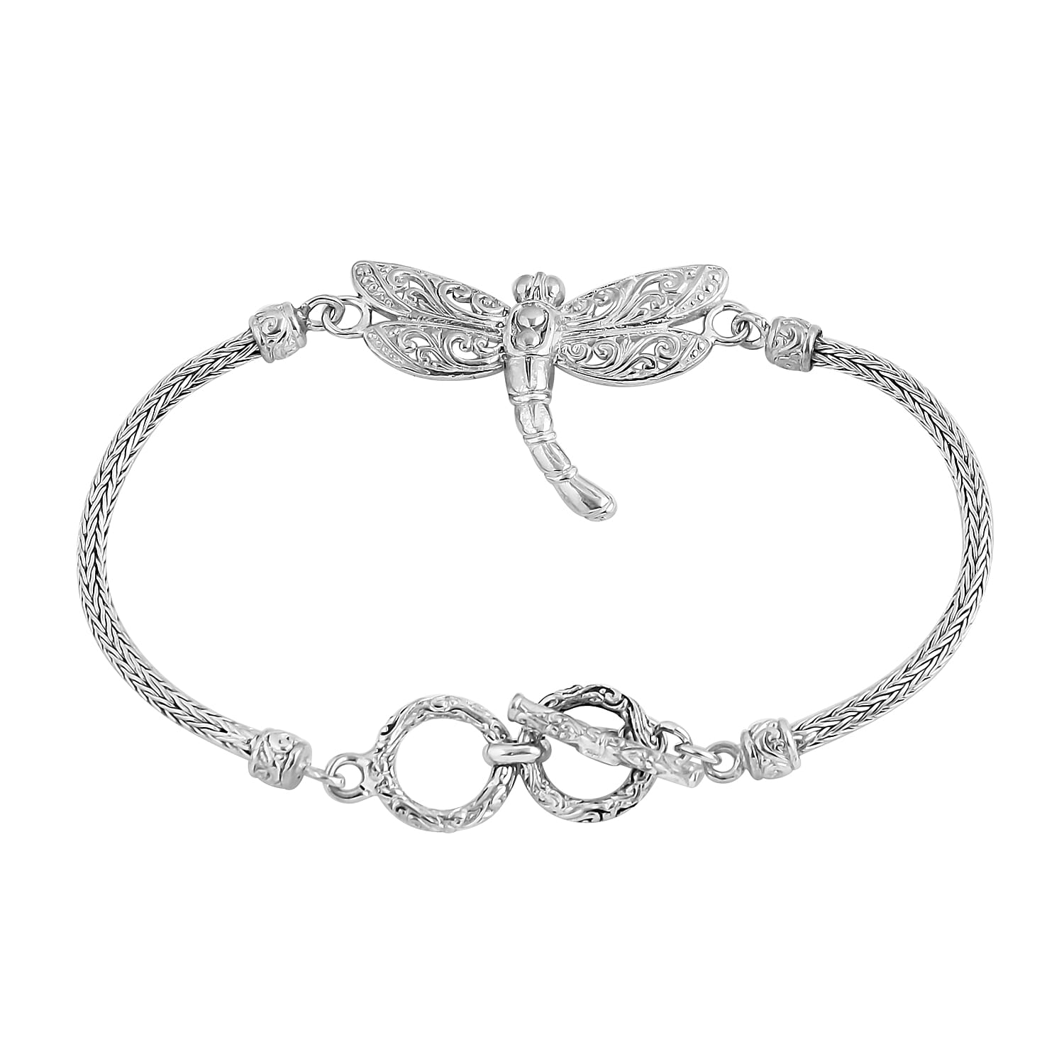 Doorbuster Bali Legacy Sterling Silver Dragonfly Bracelet (7.25 In) (12 g)