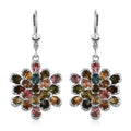 Multi-Tourmaline Flower Lever Back Earrings in Platinum Over Sterling Silver 5.60 ctw - Sticky add to cart bar