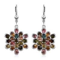 Multi-Tourmaline Flower Lever Back Earrings in Platinum Over Sterling Silver 5.60 ctw