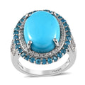 Doorbuster Premium Sleeping Beauty Turquoise and Multi Gemstone Double Halo Ring in Platinum Over Sterling Silver (Size 10.0) 8.65 ctw - Sticky add to cart bar