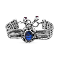 Bali Legacy Malagasy Labradorite, Mozambique Garnet Toggle Clasp Bracelet in Sterling Silver (6.50 In) 14.20 ctw