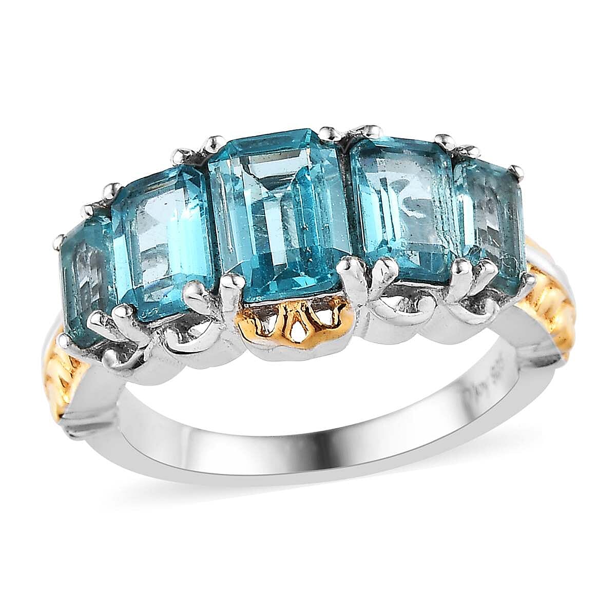 Madagascar Paraiba Apatite 5 Stone Ring in Vermeil YG and Platinum Over Sterling Silver (Size 10.0) 2.80 ctw