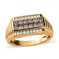 Doorbuster Natural Champagne and White Diamond Men's Ring in Vermeil Yellow Gold Over Sterling Silver (Size 10.0) 1.00 ctw