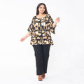 TAMSY, 100% Rayon, Printed Top with Frill Detailing Brown - Sticky add to cart bar