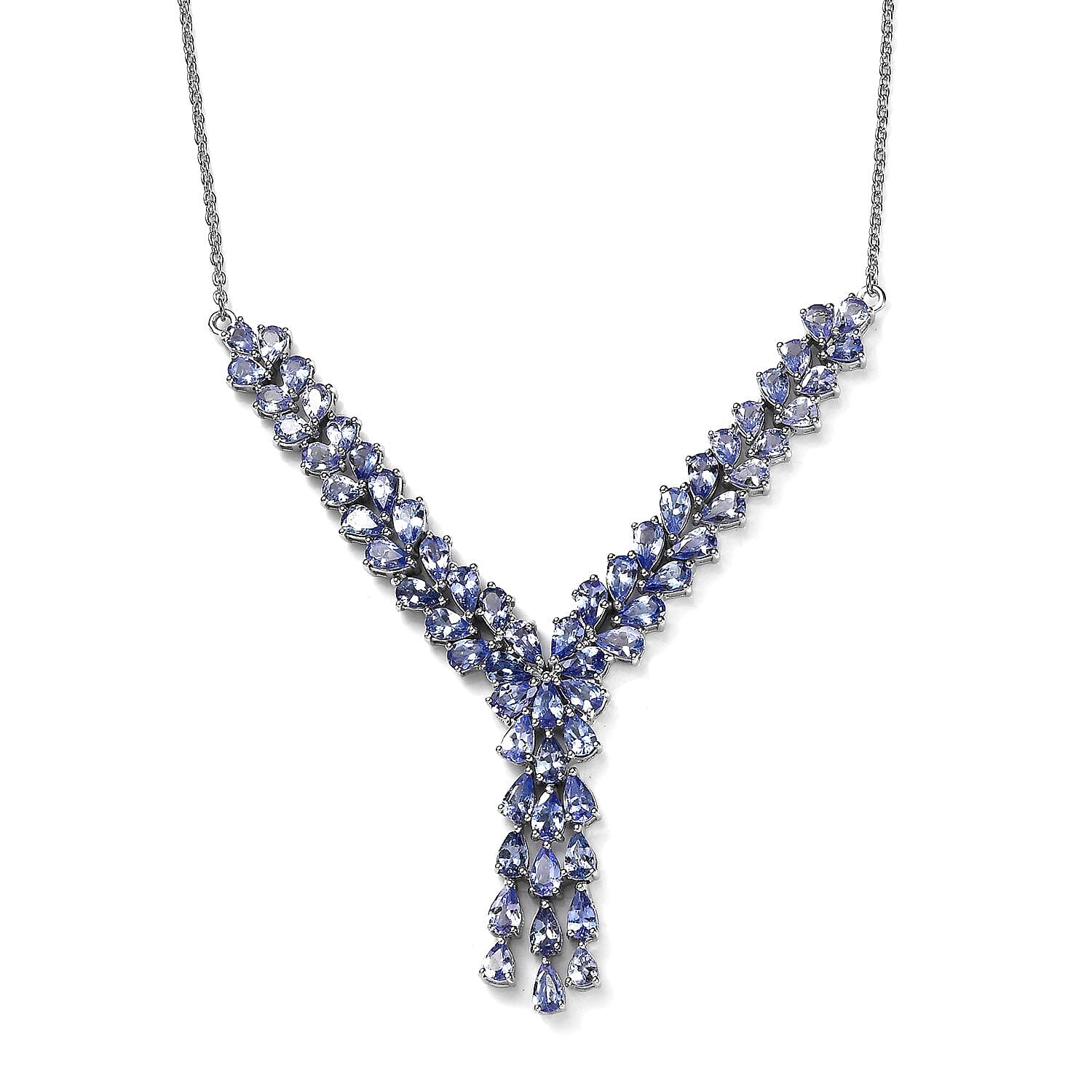 Tanzanite Y-Shape Necklace 18 Inches in Platinum Over Sterling Silver 10.35 ctw