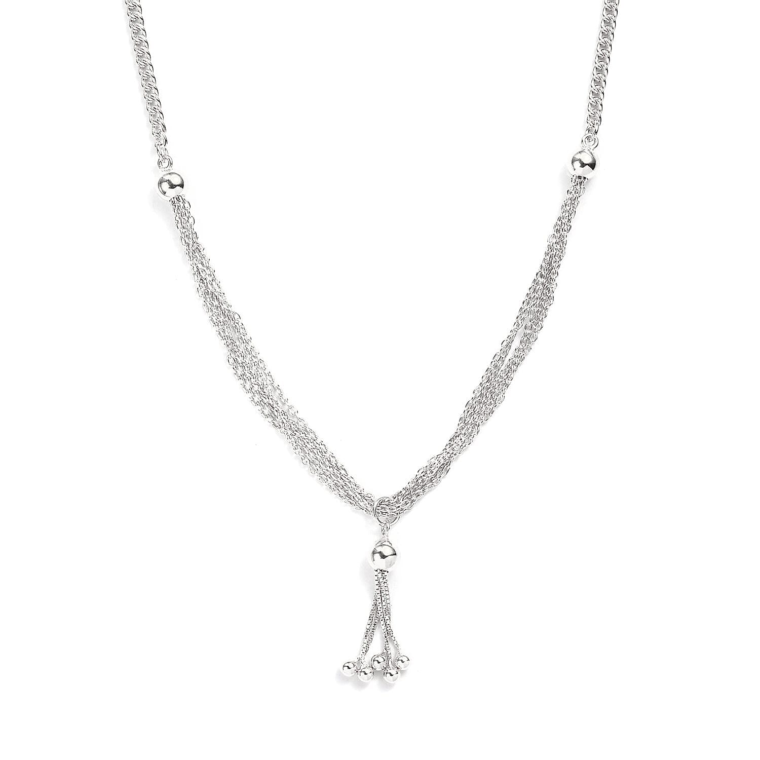 Doorbuster Platinum Over Sterling Silver Multi Layer Tassel Chain Necklace (20 Inches) (14.25 g)